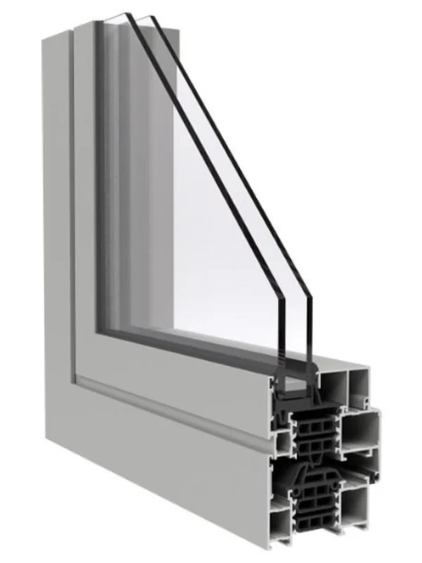 Coupe du profilé aluminium MEA 70 — double vitrage, ligne Économique