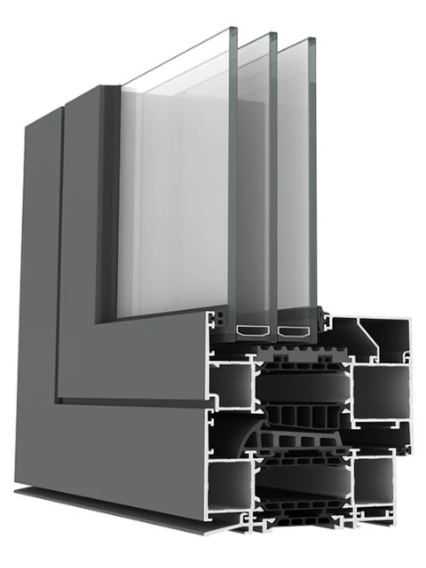 Coupe du profilé aluminium MPA 90 — triple vitrage, ligne Premium