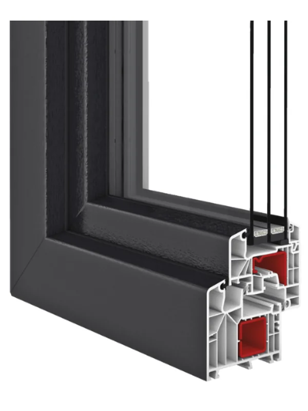 Coupe du profilé PVC MPP 90 — triple vitrage, ligne Premium